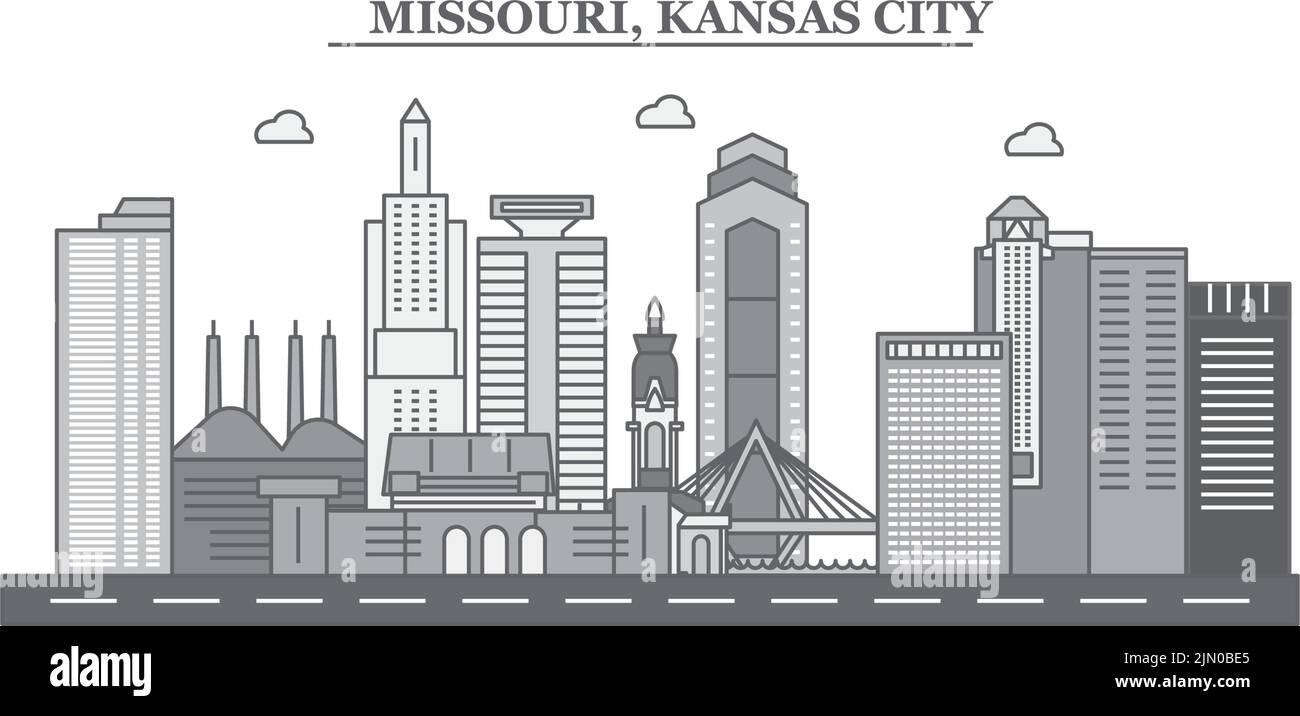 Stati Uniti, Kansas City skyline isolato vettore illustrazione, icone Illustrazione Vettoriale