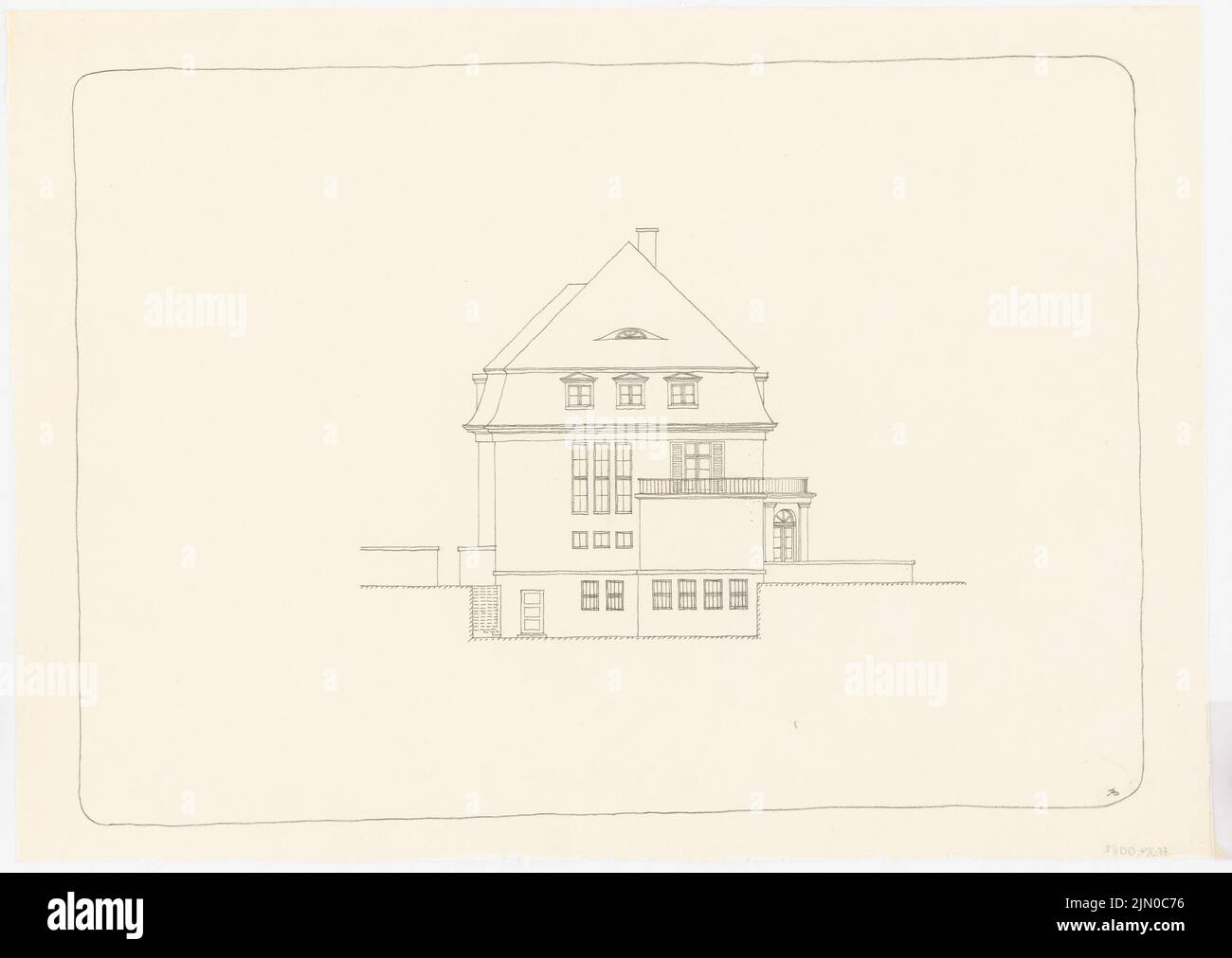 Böhmer Franz (1907-1943), Haus Herz a Berlino-Zehlendorf. Conversione a Haus Himmler (1937-1937): Vista laterale. Matita su trasparente, 45,2 x 63,7 cm (compresi i bordi di scansione) Böhmer & Petrich : Haus Herz, Berlin-Dahlem. Umbau zu Haus Himmler Foto Stock