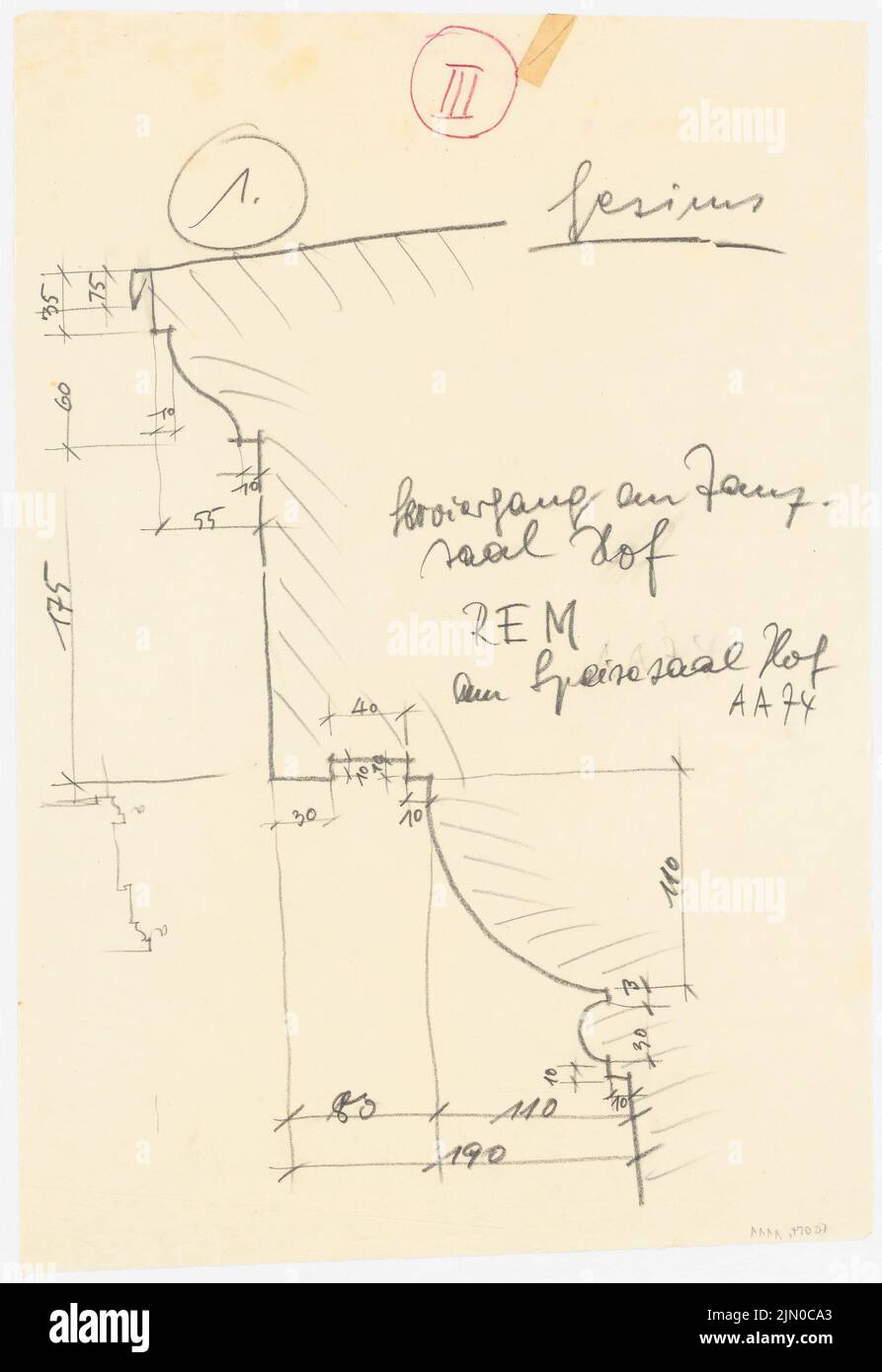 Böhmer Franz (1907-1943), appartamento ufficiale del ministro degli Esteri del Reich Joachim von Ribbentrop a Berlino-Mitte (1941-1941): Cornice al Dance Hall Hof e Speesaal Hof. Matita su trasparente, 66,9 x 46 cm (compresi i bordi di scansione) Böhmer & Petrich : Dienstwohnung des Reichsaußenministers Joachim von Ribbentrop, Berlin-Mitte. Umbau Foto Stock