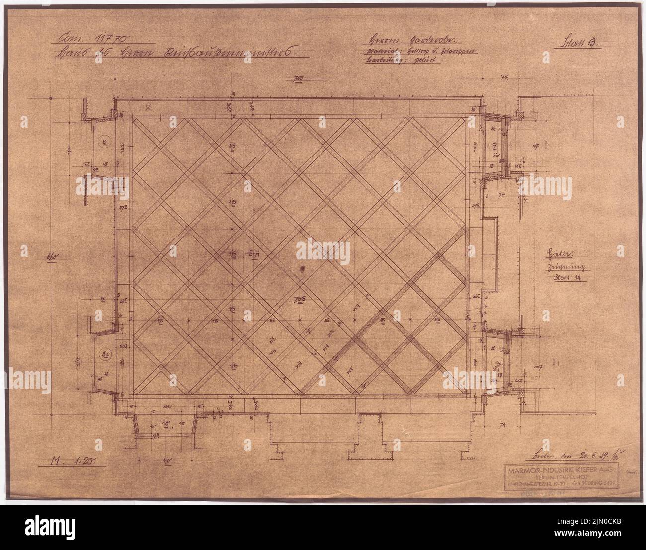 Böhmer Franz (1907-1943), appartamento ufficiale del ministro degli Esteri del Reich Joachim von Ribbentrop a Berlino-Mitte (20 giugno 1939): Padiglione 1:20. Light break on transparent, 52,2 x 66,7 cm (compresi i bordi di scansione) Böhmer & Petrich : Dienstwohnung des Reichsaußenministers Joachim von Ribbentrop, Berlin-Mitte. Umbau Foto Stock