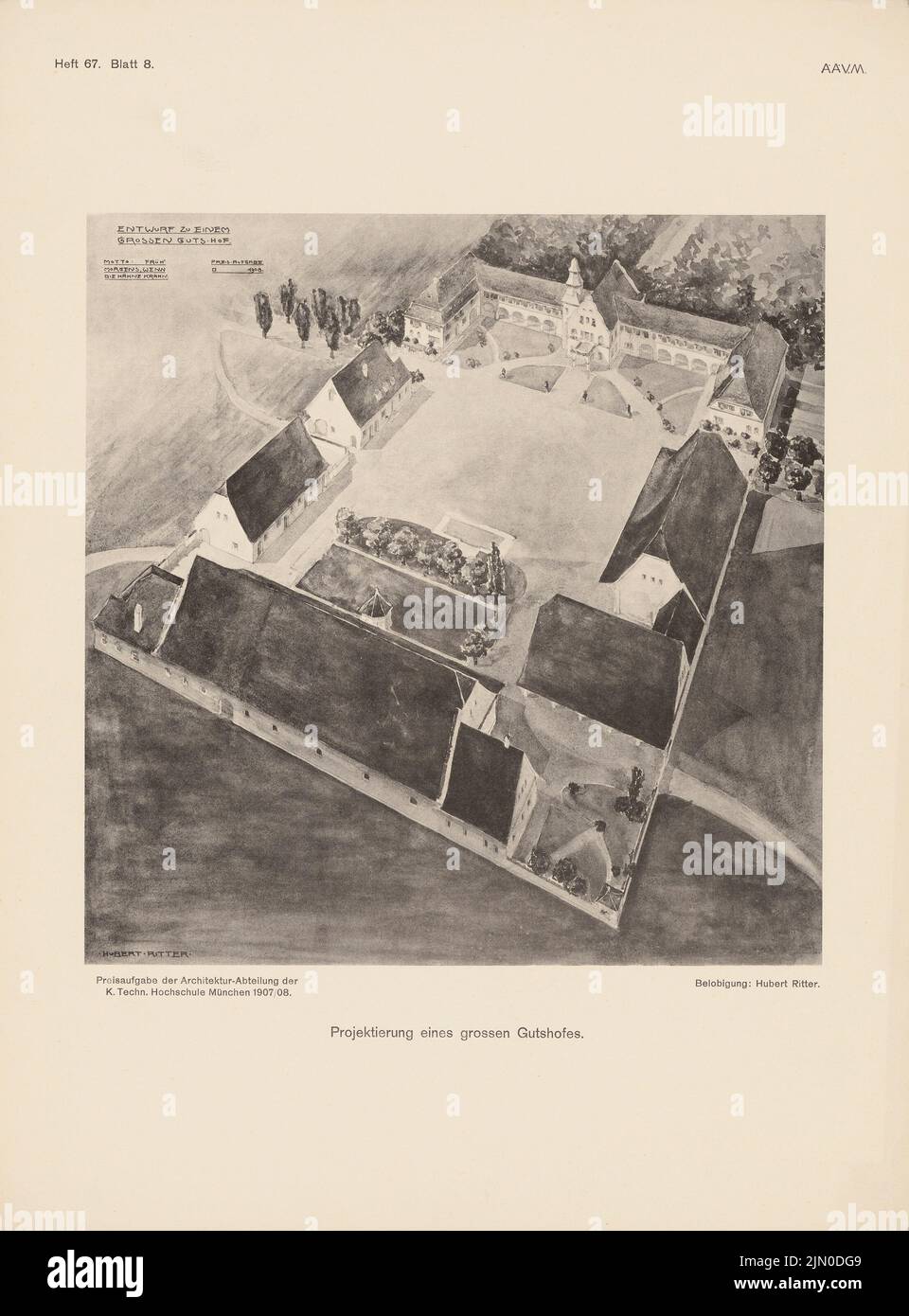Architetto sconosciuto, Gutshof (1907): Isometria. Pressione su carta, 39,7 x 29,3 cm (compresi i bordi di scansione) N. : Gutshof Foto Stock