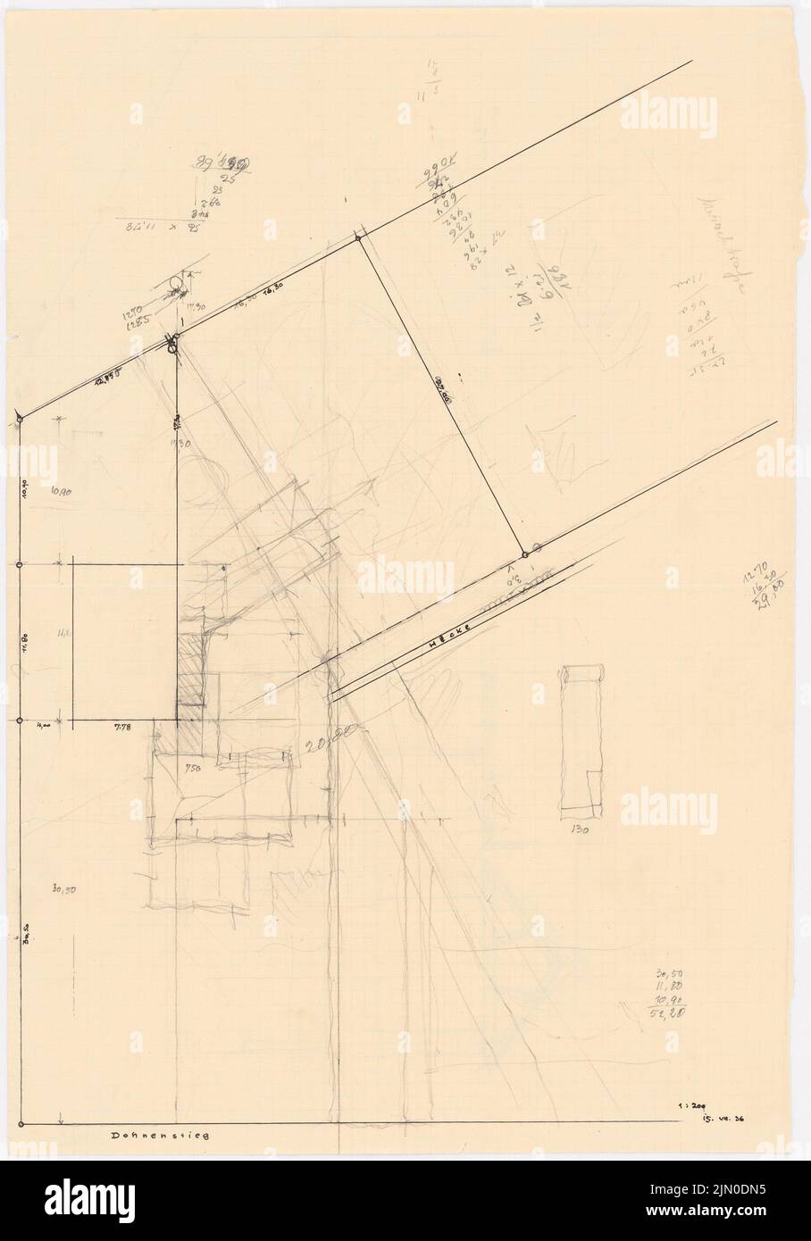 Rüster Emil (1883-1949), property plan on Diehnenstieg (15 agosto 1936): Department 1: 200. Matita e inchiostro su carta, 43,6 x 30,5 cm (compresi i bordi di scansione) Rüster Emil (1883-1949): Grundstücksplan am Dohnenstieg Foto Stock