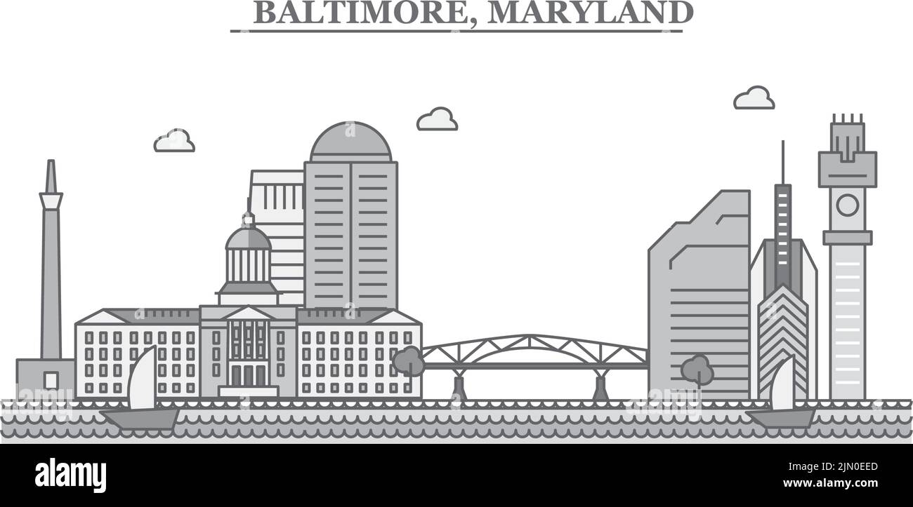 Stati Uniti, Maryland città skyline isolato vettore illustrazione, icone Illustrazione Vettoriale