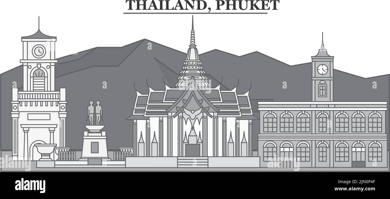 Thailandia, Phuket skyline città isolato vettore illustrazione, icone Illustrazione Vettoriale