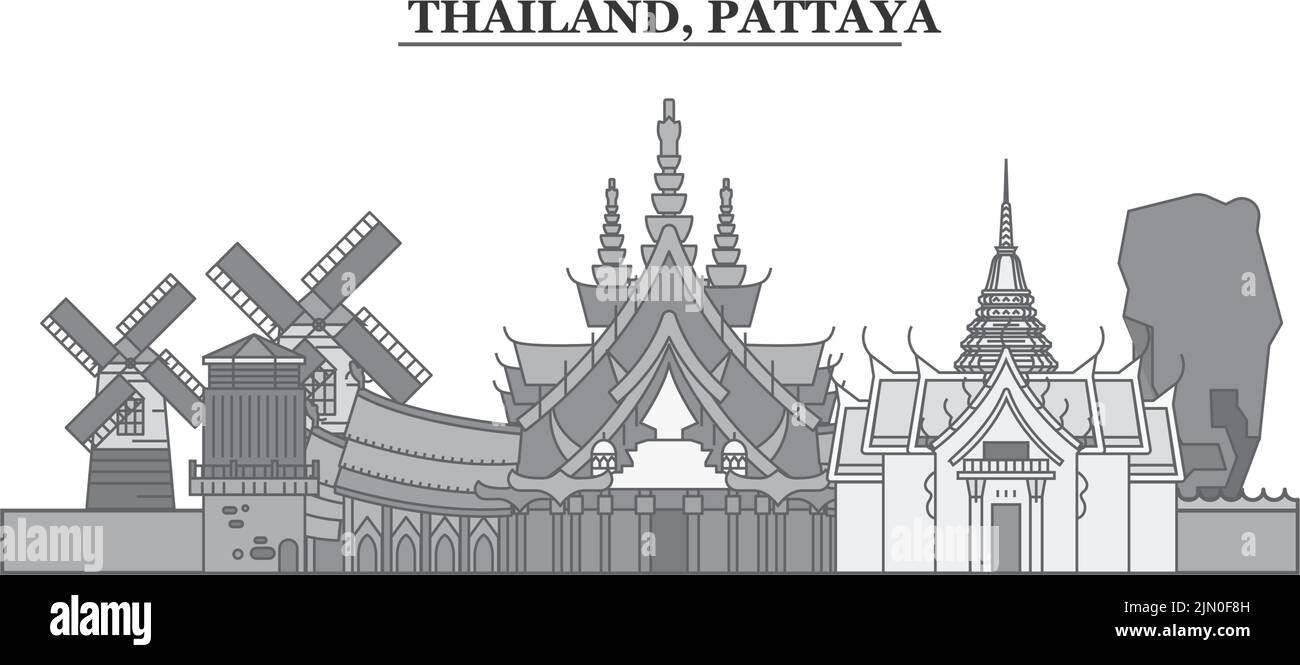 Thailandia, Pattaya città skyline isolato vettore illustrazione, icone Illustrazione Vettoriale