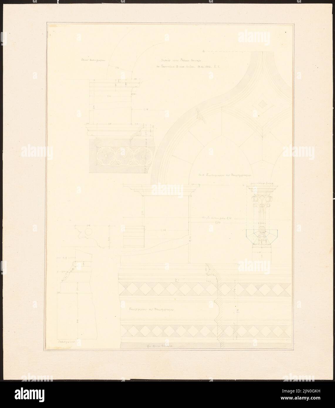 Koch Friedrich (1828-1922), studi di viaggio dalla Sicilia 1851-53 (29 maggio 1852): Taormina: Palazzo Corvajo (Dettagli). Inchiostro, matita su carta, 39,5 x 34,6 cm (compresi i bordi di scansione) Koch Friedrich (1828-1922): Reisestudien aus Sizilien 1851-53 Foto Stock