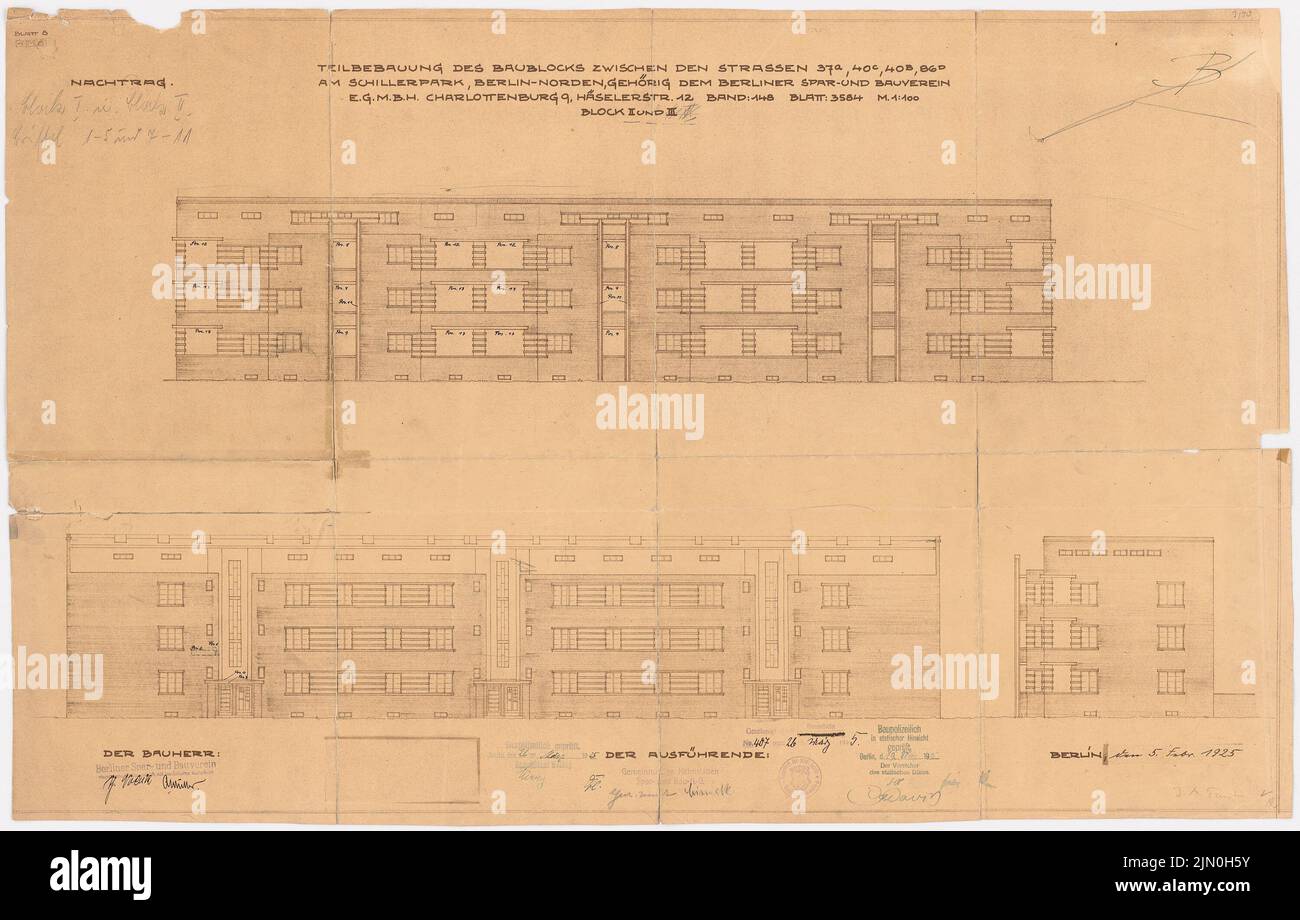 Taut Bruno (1880-1938), Schillerpark insediamento a Berlino-matrimonio (1925): Bristolstraße 7-11, blocco 3: Vista. Materiale/tecnologia N. Catturato, 55,9 x 87,6 cm (compresi i bordi di scansione) teso Bruno (1880-1938): Siedlung Schillerpark, Berlino-matrimonio Foto Stock