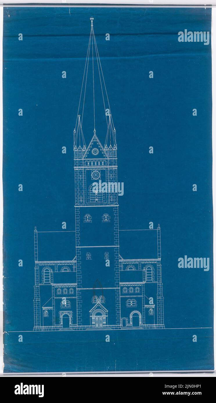 Klomp Johannes Franziskus (1865-1946), San Nicola, Ankum (1894-1904): Vista della torre (1: 100). Matita su piano di carta, 105,7 x 60,6 cm (compresi i bordi di scansione) Klomp Johannes Franziskus (1865-1946): St. Nikolaus, Ankum Foto Stock