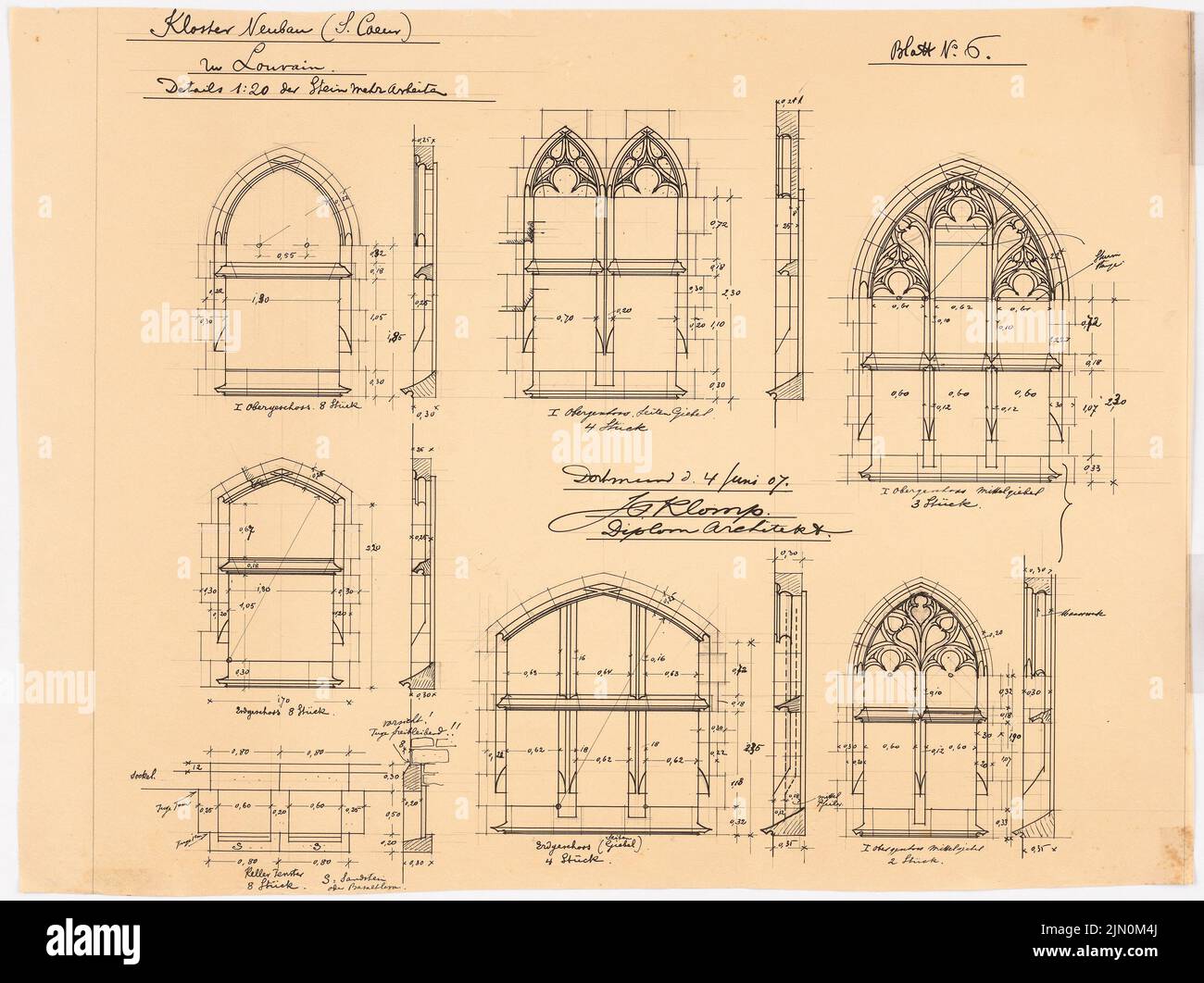 Klomp Johannes Franziskus (1865-1946), Herz-Jesu-Kloster, Leuven (04.06.1907): Finestra, lacrime e tagli 1:20. Inchiostro, matita su trasparente, 51,4 x 68,7 cm (compresi i bordi di scansione) Klomp Johannes Franziskus (1865-1946): Herz-Jesu-Kloster, Leuven Foto Stock Klomp Johannes Franziskus (1865-1946), Herz-Jesu-Kloster, Leuven (04.06.1907): Finestra, lacrime e tagli 1:20. Inchiostro, matita su trasparente, 51,4 x 68,7 cm (compresi i bordi di scansione) Klomp Johannes Franziskus (1865-1946): Herz-Jesu-Kloster, Leuven Foto Stock