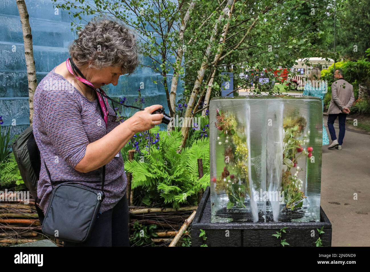 Un visitatore fotografa le piante congelate nel 'The Plantman’s Ice Garden', Chelsea Flower Show Foto Stock