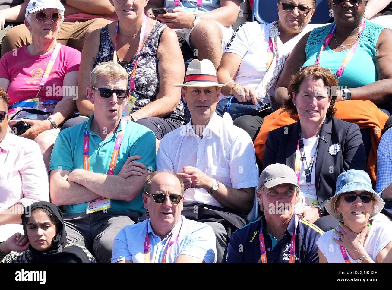 Il conte del Wessex, il principe Edward guarda la partita della medaglia d'oro di hockey maschile tra l'Australia e l'India all'Università di Birmingham Hockey e Squash Center il giorno undici dei 2022 Giochi del Commonwealth a Birmingham. Data foto: Lunedì 8 agosto 2022. Foto Stock