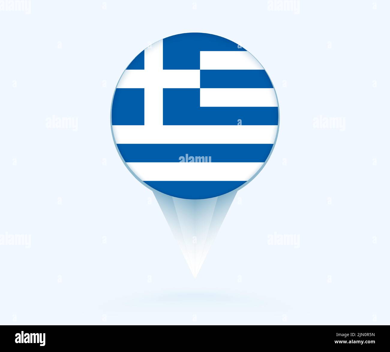 Puntatore mappa con bandiera della Grecia. Contrassegno vettoriale su sfondo blu. Illustrazione Vettoriale