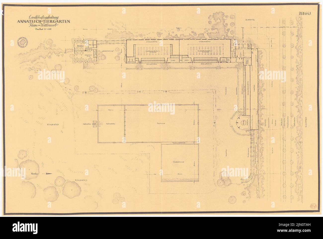 N.N., Annateich-Tiergarten, Hannover (senza data): Pianta 1: 200. Rottura leggera su carta, 73,6 x 109,7 cm (compresi i bordi di scansione) N. : Annateich-Tiergarten, Hannover Foto Stock