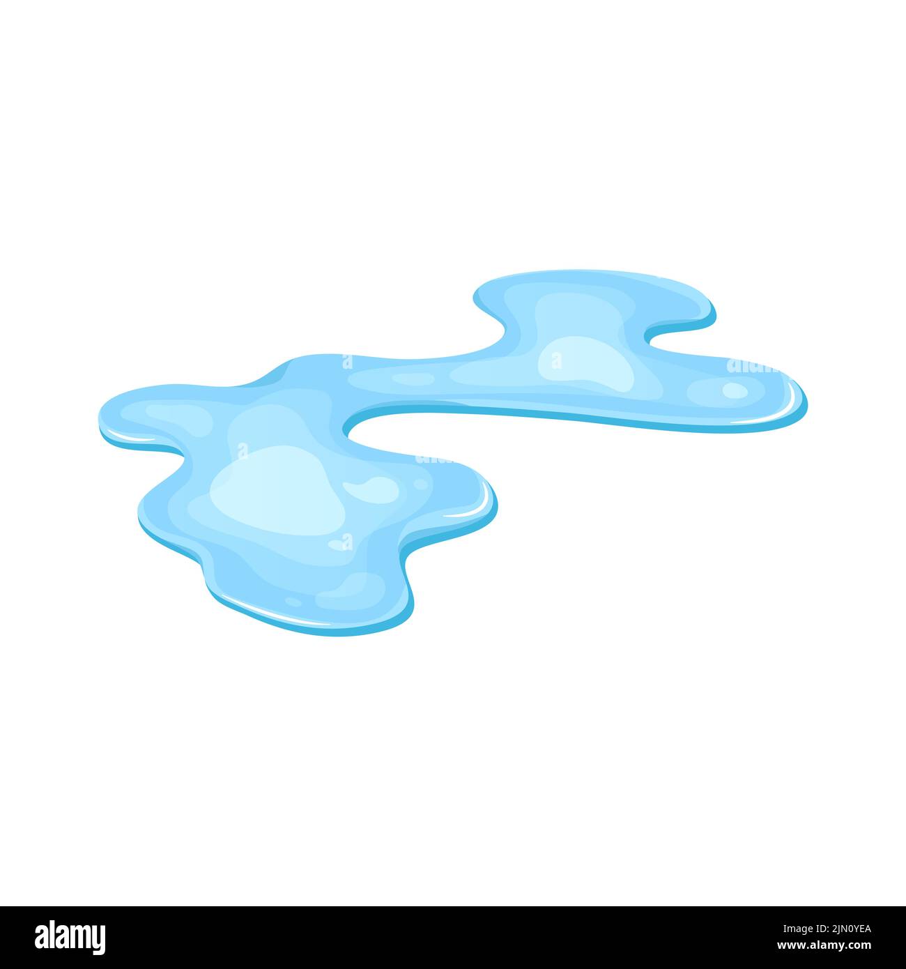 Pozza d'acqua, in stile cartoon liquido. Goccia isolata su sfondo bianco. Blu split, spruzzi sul pavimento. Illustrazione vettoriale Illustrazione Vettoriale