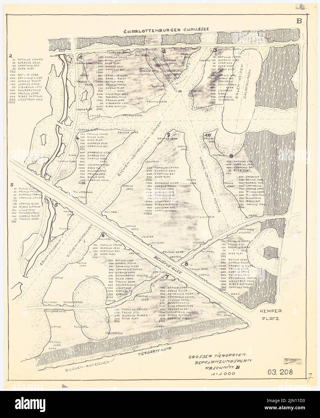 N.N., Großer Tiergarten, Berlino (senza data): Pianta 1: 1000 sezione B. Light break on paper, 63,9 x 52,5 cm (compresi i bordi di scansione) N. : Großer Tiergarten, Berlino Foto Stock