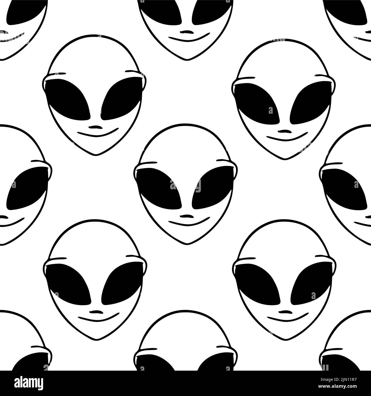 motivo nero simmetrico senza cuciture con faccia umanoide in primo piano su sfondo bianco, texture, design Foto Stock