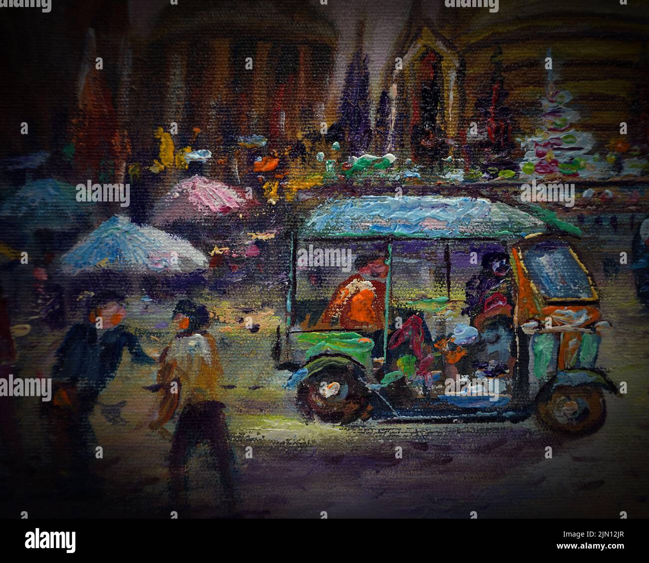 arte pittura a olio tuk tuk car thailandia , siam terra di sorrisi Foto Stock