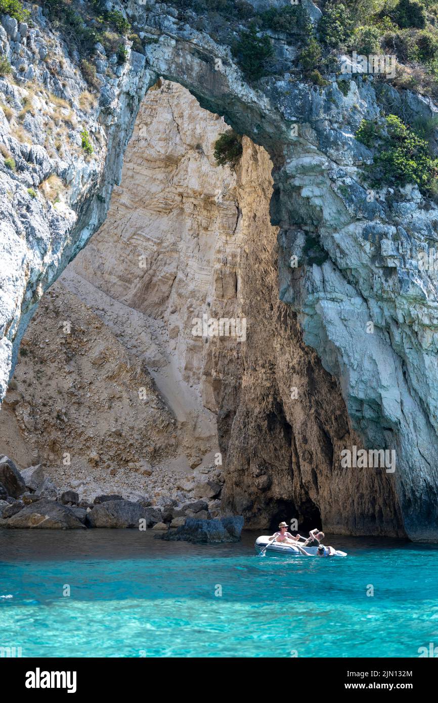 Turisti sull'isola di Paxos Grecia Foto Stock