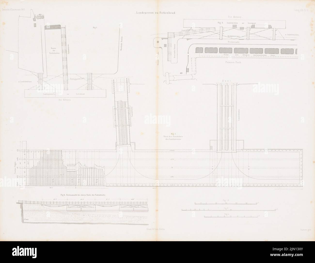 N.N., Ladperron, Birkenhead. (Da: Atlas alla rivista for Building, ed. V. G. Erbkam, Jg. 13, 1863.) (1863-1863): pianta del pavimento, taglio. Cucire su carta, 45,2 x 59 cm (compresi i bordi di scansione) N. : Ladperron, Birkenhead. (Aus: Atlas zur Zeitschrift für Bauwesen, hrsg. v. G. Erbkam, Jg. 13, 1863) Foto Stock