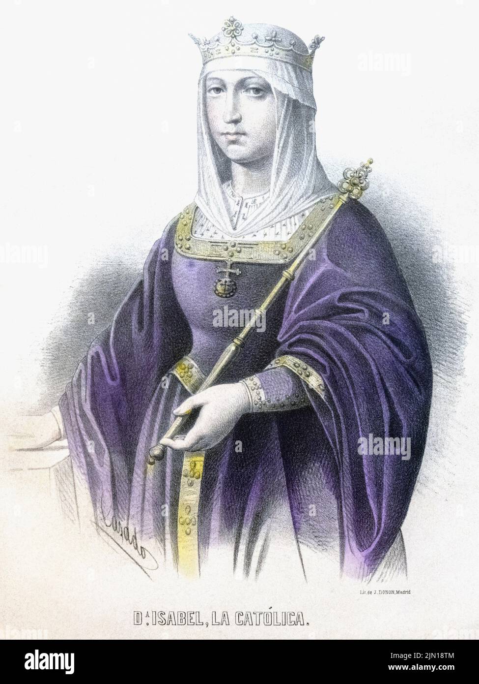Isabella il cattolico, Isabel la Católica, 1451 - 1504. Regina di Castiglia e di Aragona. Dopo una stampa del 19th secolo. Foto Stock