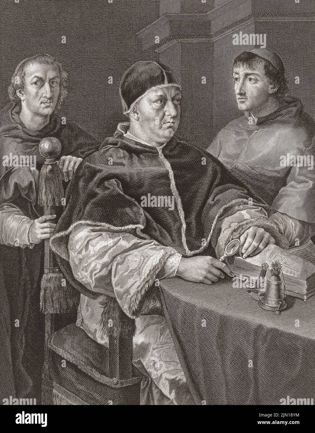 Papa Leone X, 1475 – 1521, nato Giovanni di Lorenzo de' Medici. Dopo un dipinto di Raffaello. Foto Stock