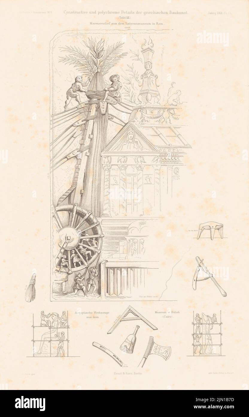 Durm Joseph (1837-1919), Marmorreliefs del Museo Laterano, Roma. (Da: Atlas alla rivista for Building, ed. V. G. Erbkam, Jg. 29, 1879) (1879-1879): Dettagli. Pressione su carta, 45,7 x 29,3 cm (compresi i bordi di scansione) Durm Joseph (1837-1919): Marmorreliefs aus dem Lateranmuseum, Rom. (Aus: Atlas zur Zeitschrift für Bauwesen, hrsg. v. G. Erbkam, Jg. 29, 1879) Foto Stock