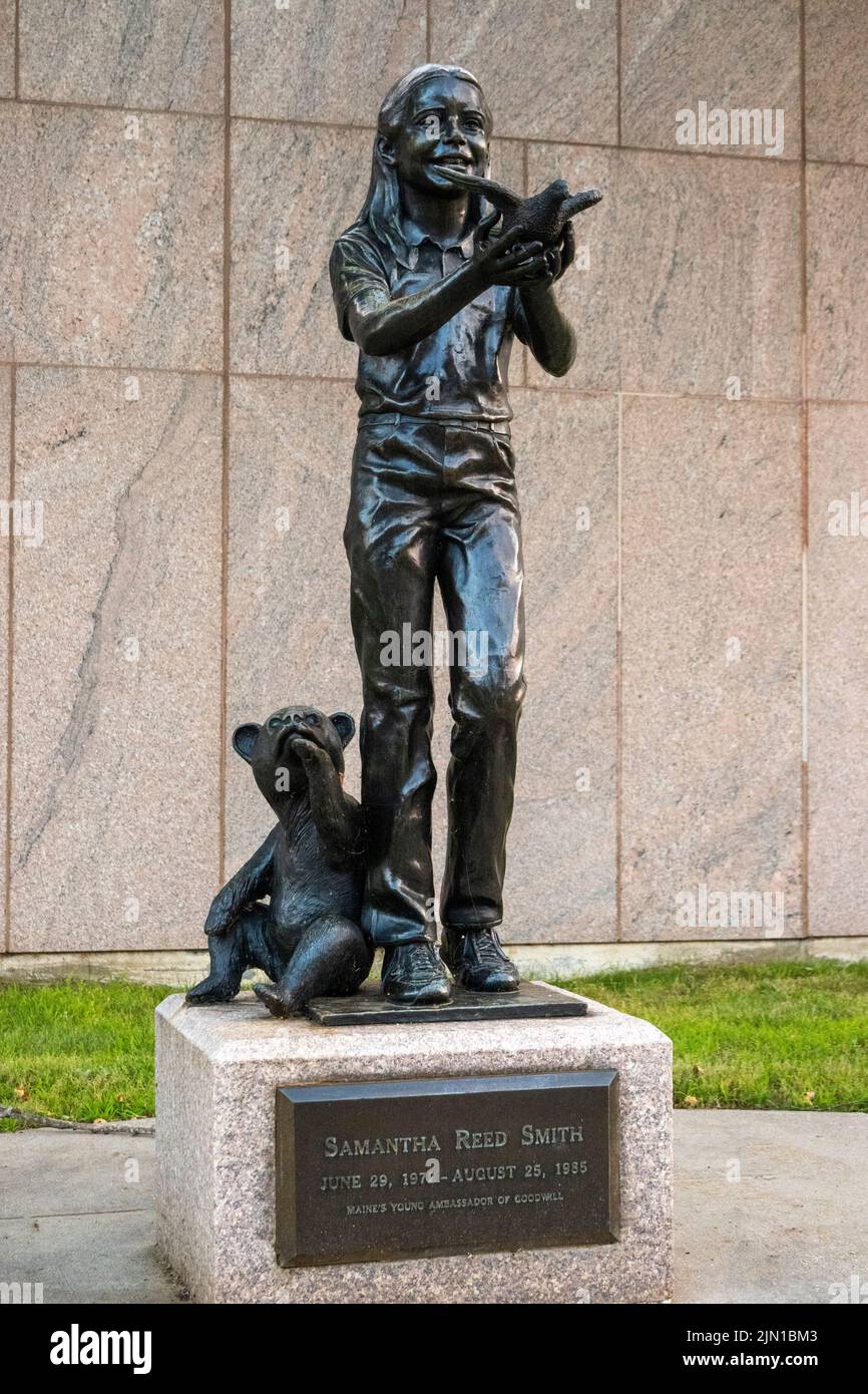 Samantha Reed Smith, statua dell'attivista americano per la pace ad Augusta, Maine Foto Stock