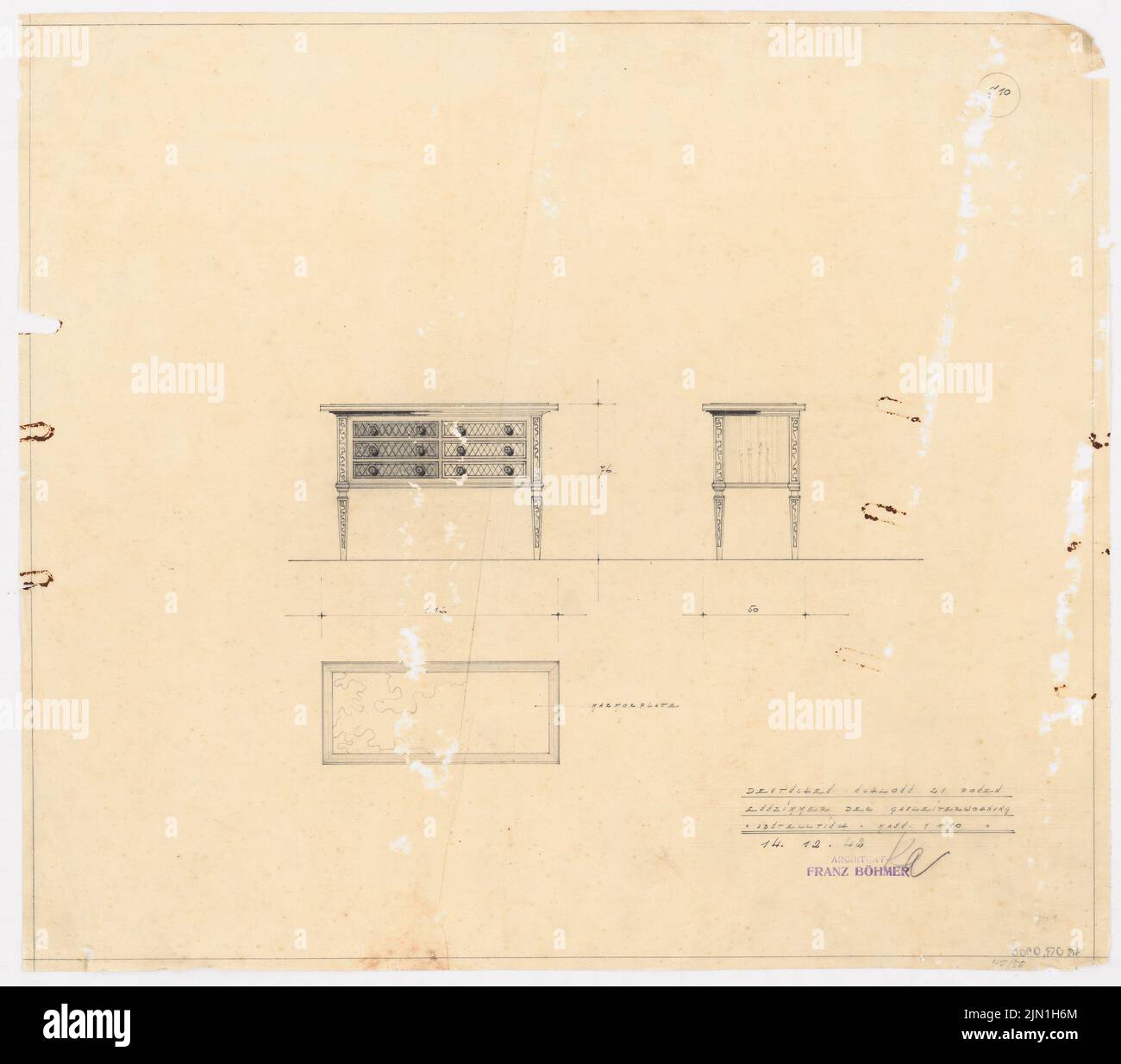 Böhmer Franz (1907-1943), Castello di Poznan, Poznan (1939-1943): Contenuto del piano N.N. rilevato. Materiale/tecnologia N.N. Recorded, 47,8 x 54,3 cm (compresi i bordi di scansione) Böhmer & Petrich : Schloss Posen, Posen. Umbau Foto Stock