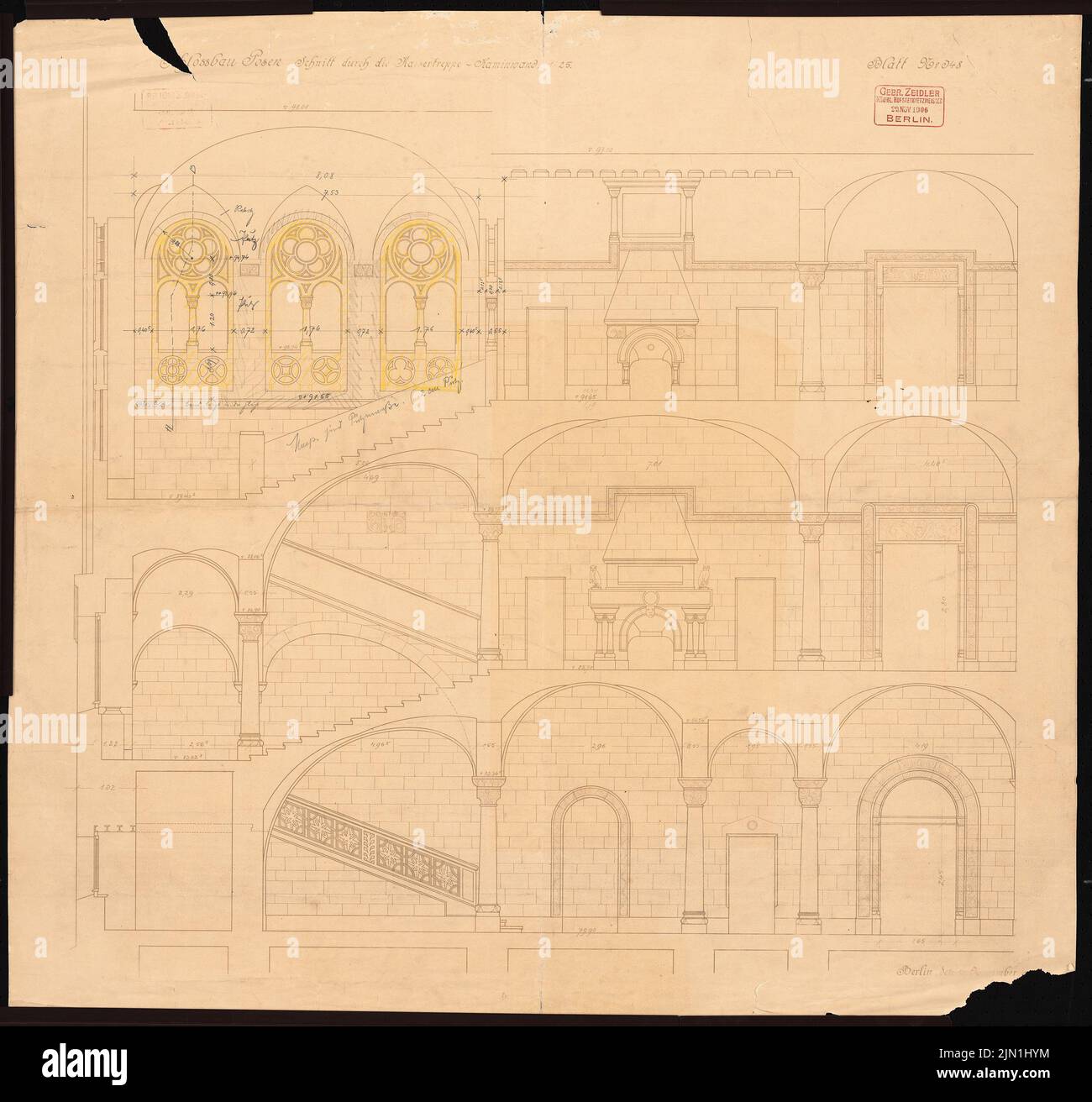 Böhmer Franz (1907-1943), Castello di Poznan, Poznan (1939-1943): Contenuto del piano N.N. rilevato. Materiale/tecnologia N. Catturato, 89,6 x 95,3 cm (inclusi i bordi di scansione) Zeidler & Wimmel, Berlino (geb. 1853): Königliches Residenzschloss Posen, Posen Foto Stock