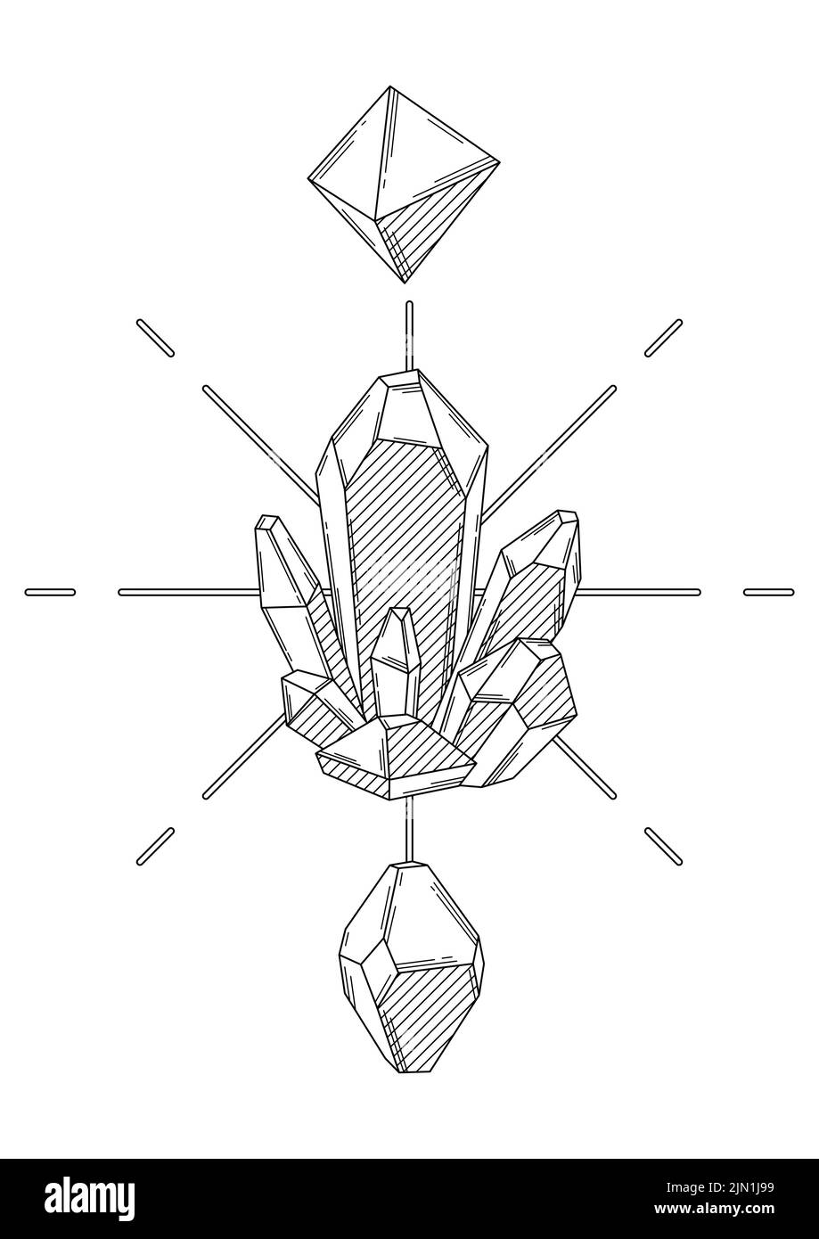Sfondo con cristalli o minerali cristallini. Gioielli preziosi o pietre gemme semipreziose. Illustrazione Vettoriale
