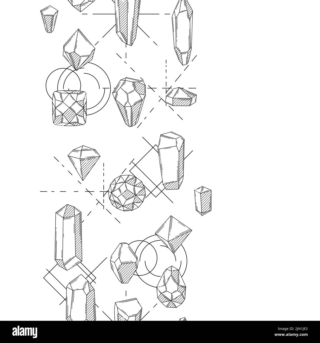 Modello senza giunture con cristalli o minerali cristallini. Gioielli preziosi o pietre gemme semipreziose. Illustrazione Vettoriale