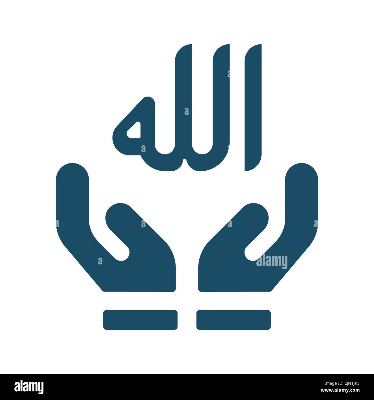 Icona mani piatte di preghiera blu scuro di alta qualità. Pittogramma, Ramadan, musulmano, religione islamica. Utile per siti Web, banner, biglietti d'auguri, app e soci Foto Stock