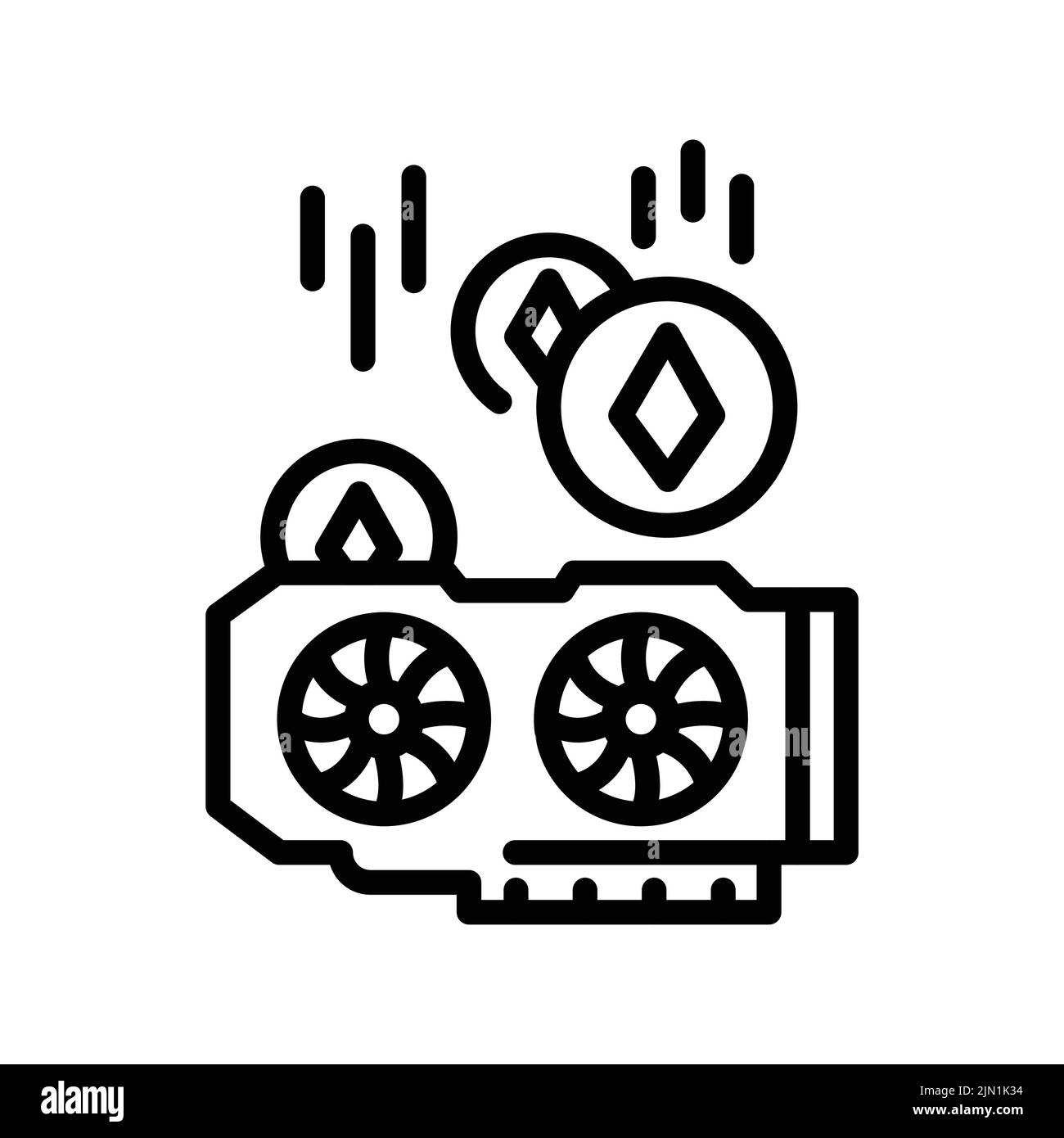 Icona linea nera mineraria. Denaro virtuale. Pittogramma per pagina web. Illustrazione Vettoriale