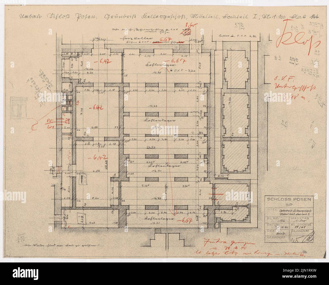 Böhmer Franz (1907-1943), Castello di Poznan, Poznan (1939-1943): Contenuto del piano N.N. rilevato. Materiale/tecnologia N.N. Recorded, 42,8 x 53,6 cm (compresi i bordi di scansione) Böhmer & Petrich : Schloss Posen, Posen. Umbau Foto Stock