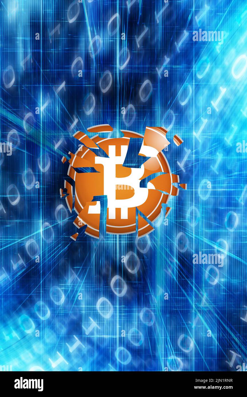 Concetto di crash della valuta di Bitcoin Foto Stock