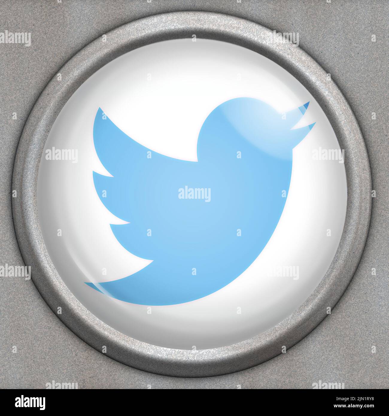 Pulsante con logo del servizio di social media Twitter Foto Stock