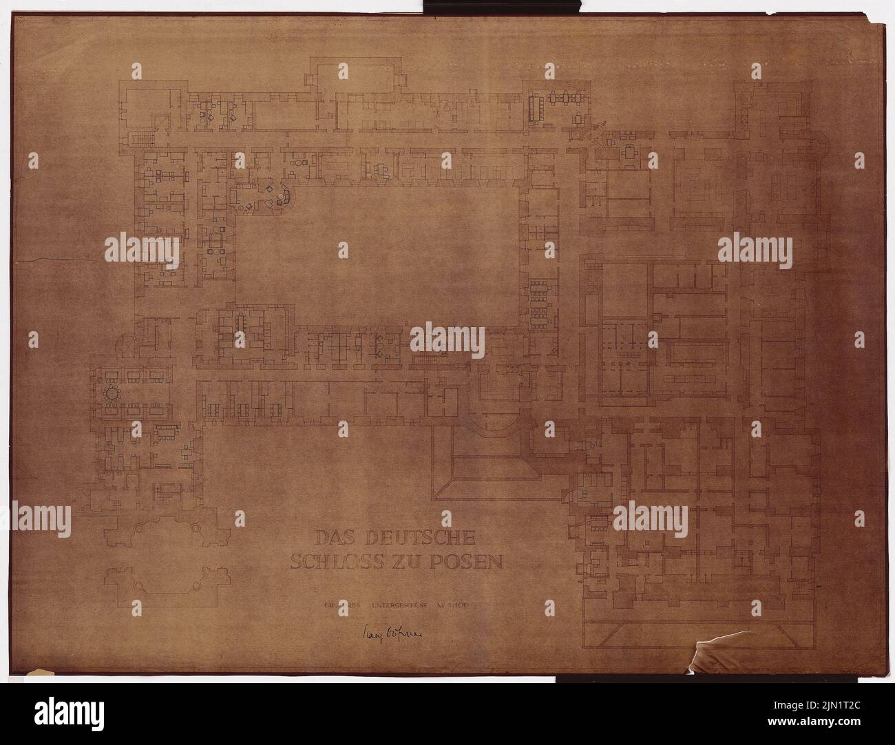 Böhmer & Petrich, Castello di Poznan, Poznan. Conversione: Piano mobili 1: 100. Rottura della luce su trasparente, 103 x 134,9 cm (compreso il bordo di scansione). Museo dell'architettura dell'Università tecnica di Berlino Inv. N. FB 053,0240. Böhmer & Petrich : Schloss Posen, Posen. Umbau Foto Stock