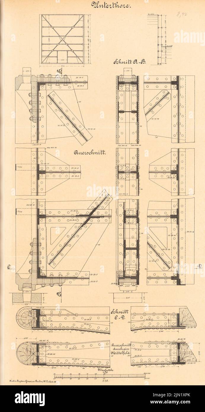 N.N., lock, Hohensaaten: Iron Stemtore, Untertor: Cuts 1: 7,5. Litografia su carta, 62,2 x 33,1 cm (compresi i bordi di scansione) N. : Schleuse, Hohensaaten Foto Stock
