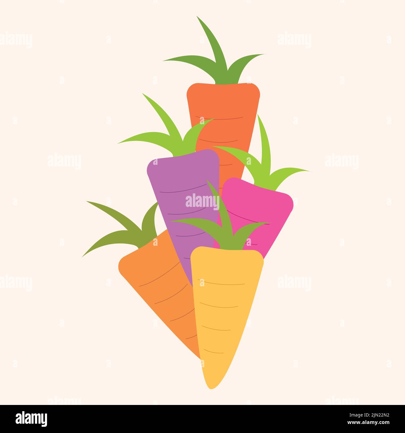 Illustrazione di un gruppo di carote heirloom di colori diversi, concetto di sano cibo biologico vegano e agricoltura biologica a base di semi nativi. Illustrazione Vettoriale