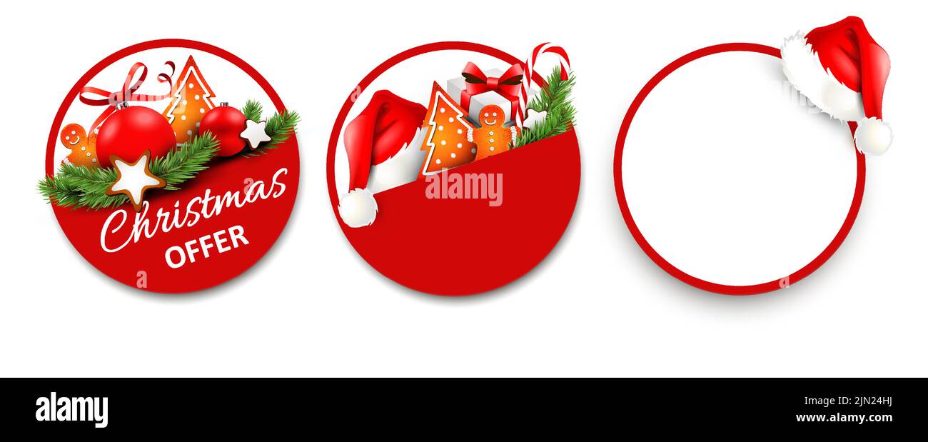 Set di adesivi con etichetta rotonda di Natale e articoli per la decorazione natalizia - Offerta natalizia Illustrazione Vettoriale