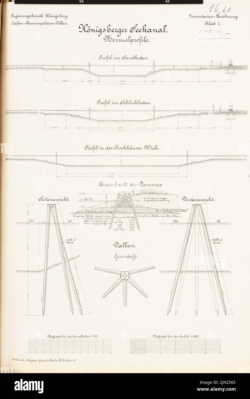 N.N., Königsberger Seekanal: Pianta, tagli, dettagli 1: 500, 1: 100. Litografia su carta, 49,6 x 33,2 cm (inclusi i bordi di scansione) Foto Stock