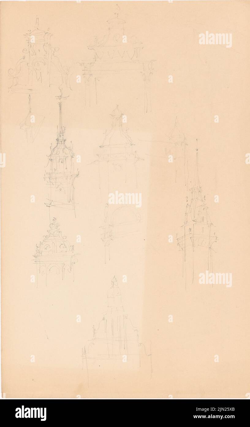 Persius Reinhold (1835-1912), timpano, torri: Viste, dettagli. Matita su carta, 33,3 x 20,9 cm (inclusi i bordi di scansione) Foto Stock