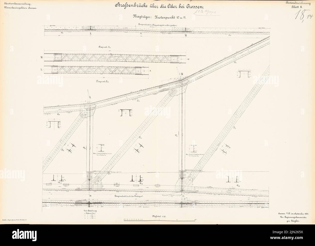 N.N., Ponte sulla strada sull'Oder, Crossen/Oder: Crema Barrel di Knoting 10 e 11: Tagli 1:20. Litografia su cartone, 62,8 x 88 cm (inclusi i bordi di scansione) Foto Stock