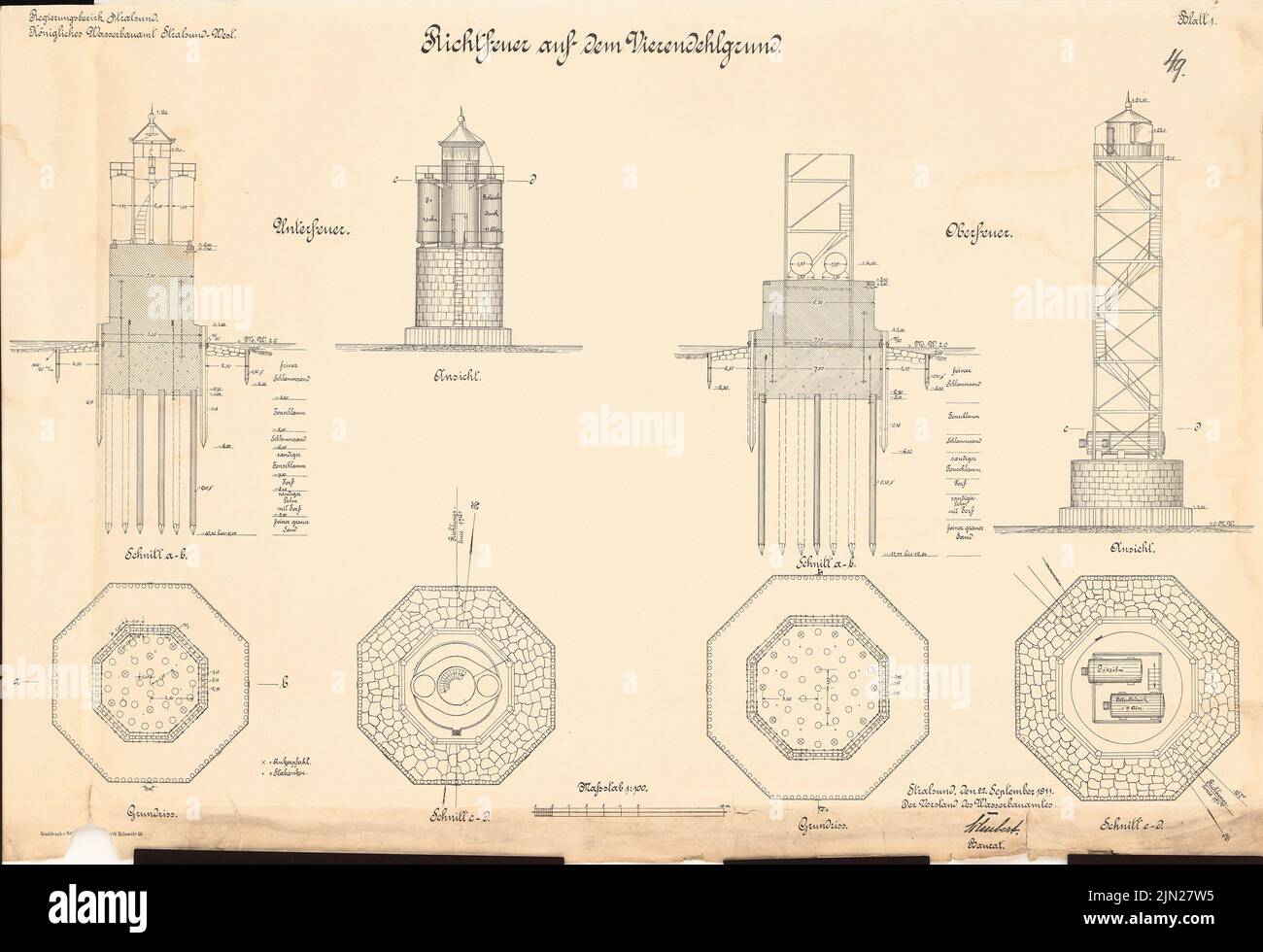 N.N., fuoco superiore sulla base a quattro estremità, barhöft: Viste, tagli 1: 100. Litografia su carta, 49,5 x 72,3 cm (inclusi i bordi di scansione) Foto Stock