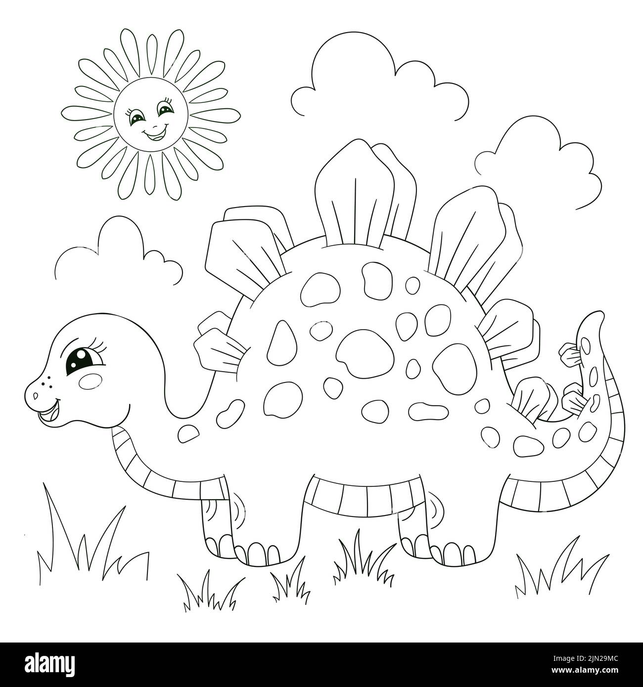 dinosauro cartoon. Immagine lineare in bianco e nero. Vettore Illustrazione Vettoriale