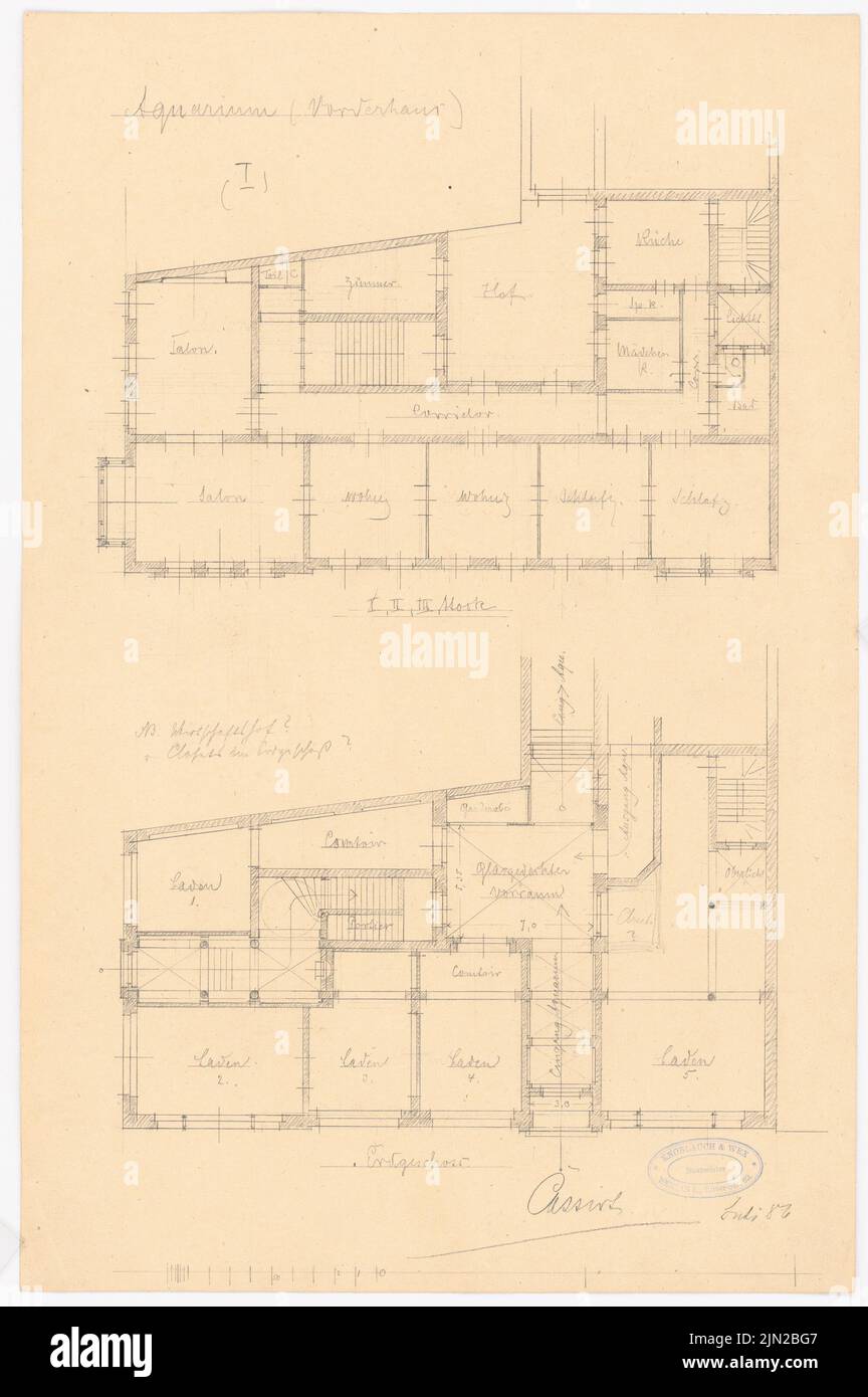 Knoblauch & Wex, Aquarium Unter den Linden, Berlino: 1st Design Vorderhaus: Grundriss EG, dal 1st al 3rd piano. Matita di carta, 46,5 x 30,9 cm (inclusi i bordi di scansione) Foto Stock