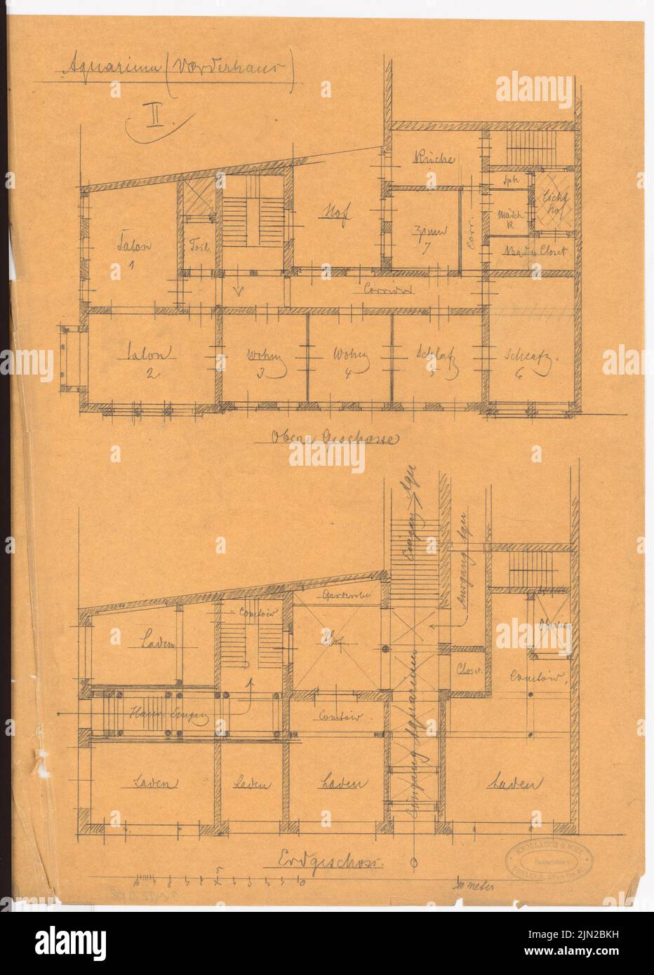 Knoblauch & Wex, Aquarium Unter den Linden, Berlino: 2nd Design Vorderhaus: Grundriss EG, 1st piano. Matita su trasparente, 42,6 x 30,6 cm (inclusi i bordi di scansione) Foto Stock