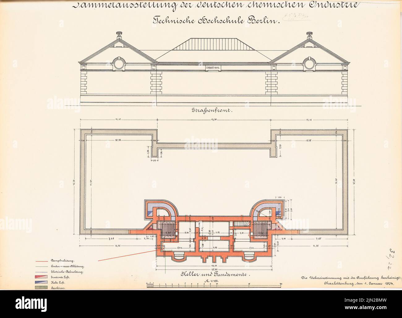 N.N., Università tecnica di Berlino. Collezione degli Istituti chimici tedeschi: street view, piano piano KG 1: 100. Litografia colorata sul cartone, 45 x 62,3 cm (inclusi i bordi di scansione) Foto Stock