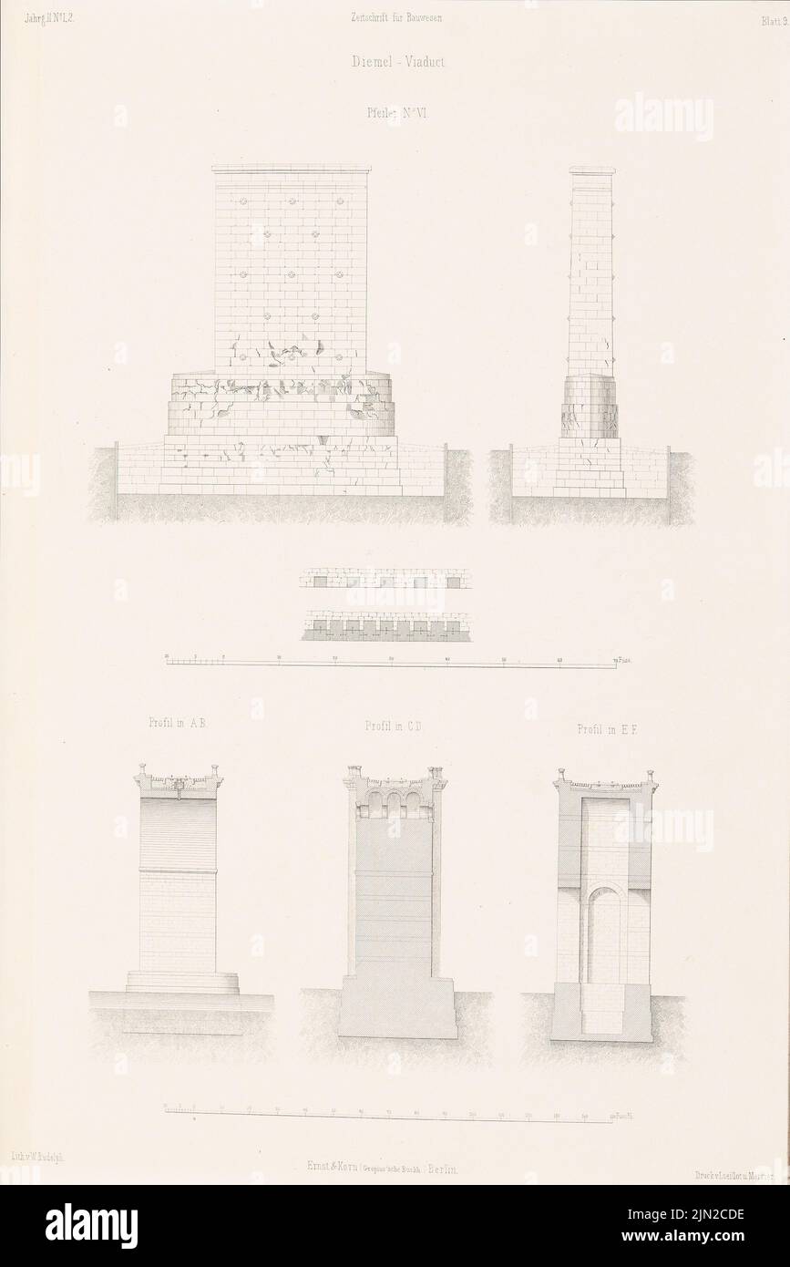 N.N., Diemel-Viaduct, Liebenau. (?) (Da: Atlas alla rivista for Building, ed. V. G. Erbkam, Jg. 2, 1852): Pilastro VI Litografia su carta, 42,7 x 28,5 cm (inclusi i bordi di scansione) Foto Stock