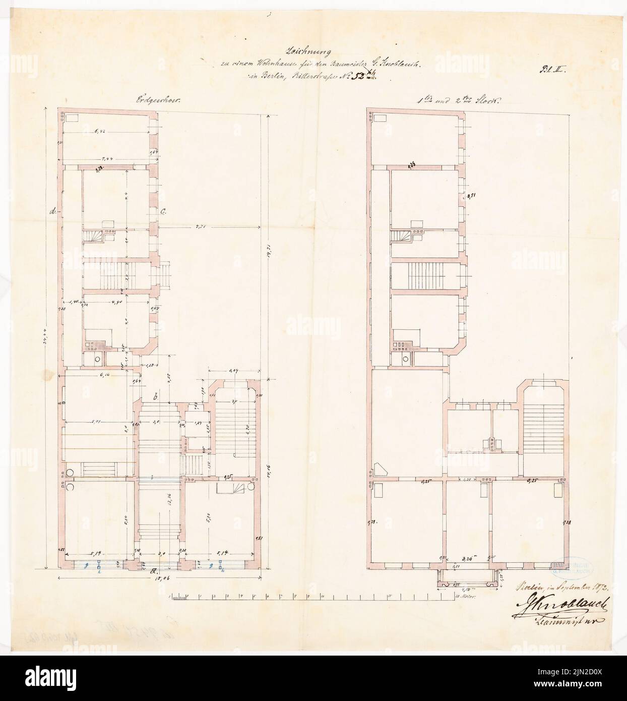 Knoblauch & Wex, Houses Ritterstraße 61-65, Berlin: Knoblauch No. 65: Grundriss EG, 1st e 2nd piano. Inchiostro, a colori, acquerello su trasparente, 48,7 x 46,6 cm (inclusi i bordi di scansione) Foto Stock